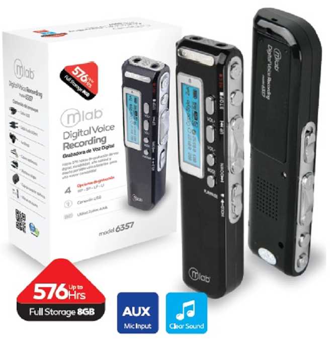 Grabadora Digital De Voz 8gb 576 Horas, Portátil