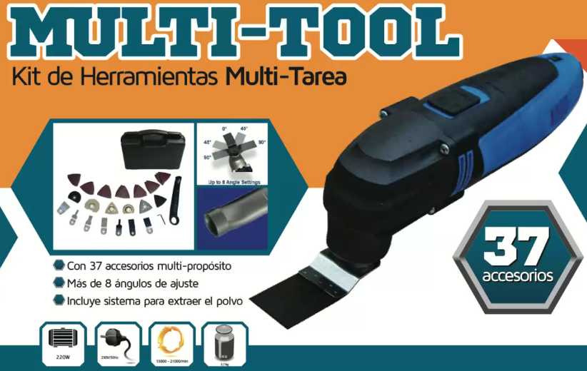 Multi-Tool puede cortar maderas, metales livianos, plásticos y cerámicos, hacer cortes precisos, pulir, caladuras, eliminar y remover pinturas de trabajo pesado, fragua, morteros y fibras de carbono, lijar paredes, puertas, ventanas, muebles y pisos de madera para revivir esta superficie y mucho más...